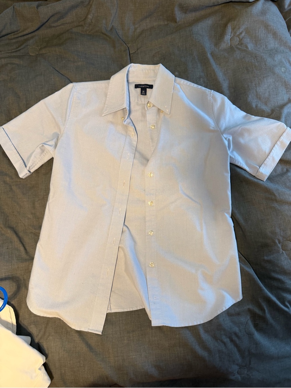 Lands' End Women’s Short-Sleeve Button-Down Shirt in Light Blue